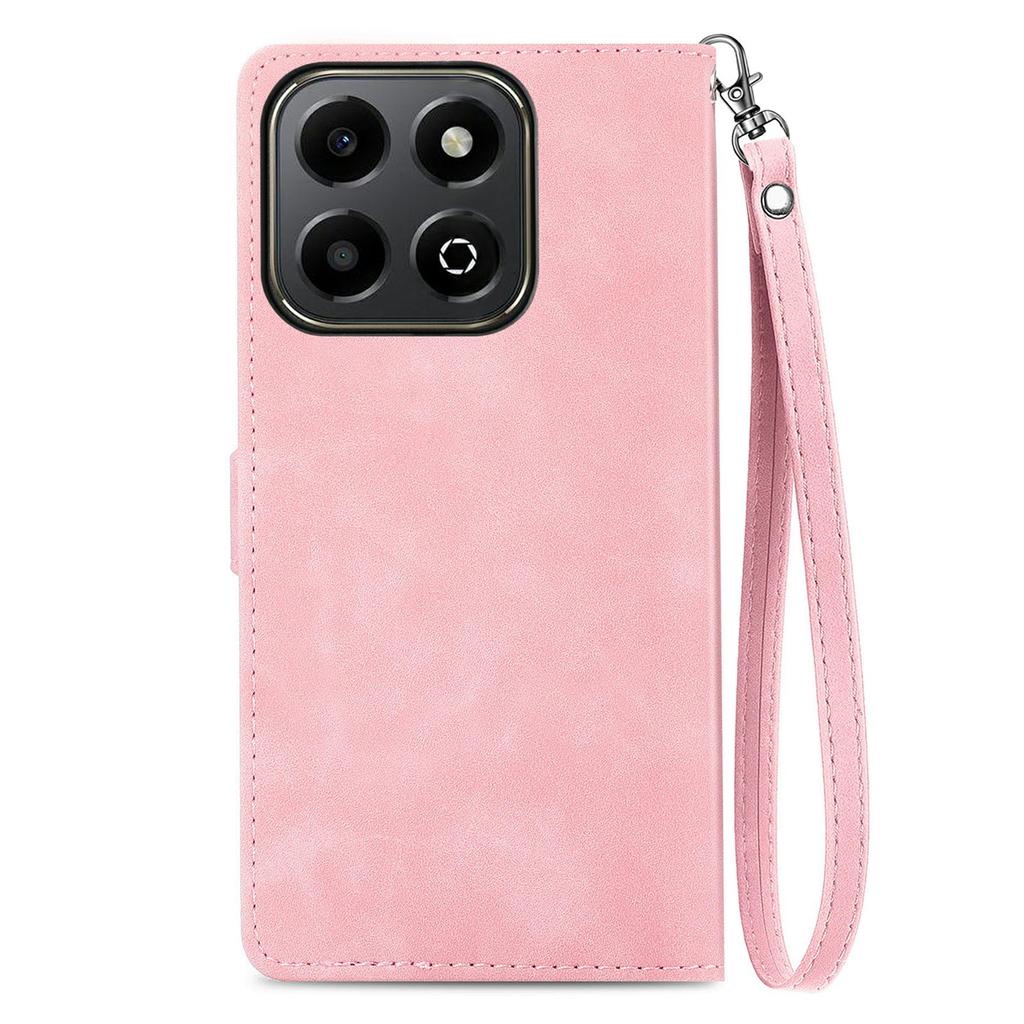 For Honor X6b 4G Zipper Wallet Case with Strap Flower Imprint PU Leather Phone Cover
