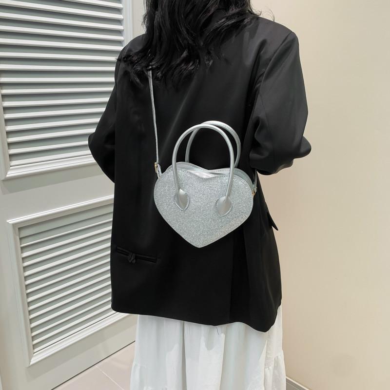 Heart Shaped Mini Handbag For Women Stylish Casual Pu Tote Crossbody Bag In Black Rose Pink Silver And Green