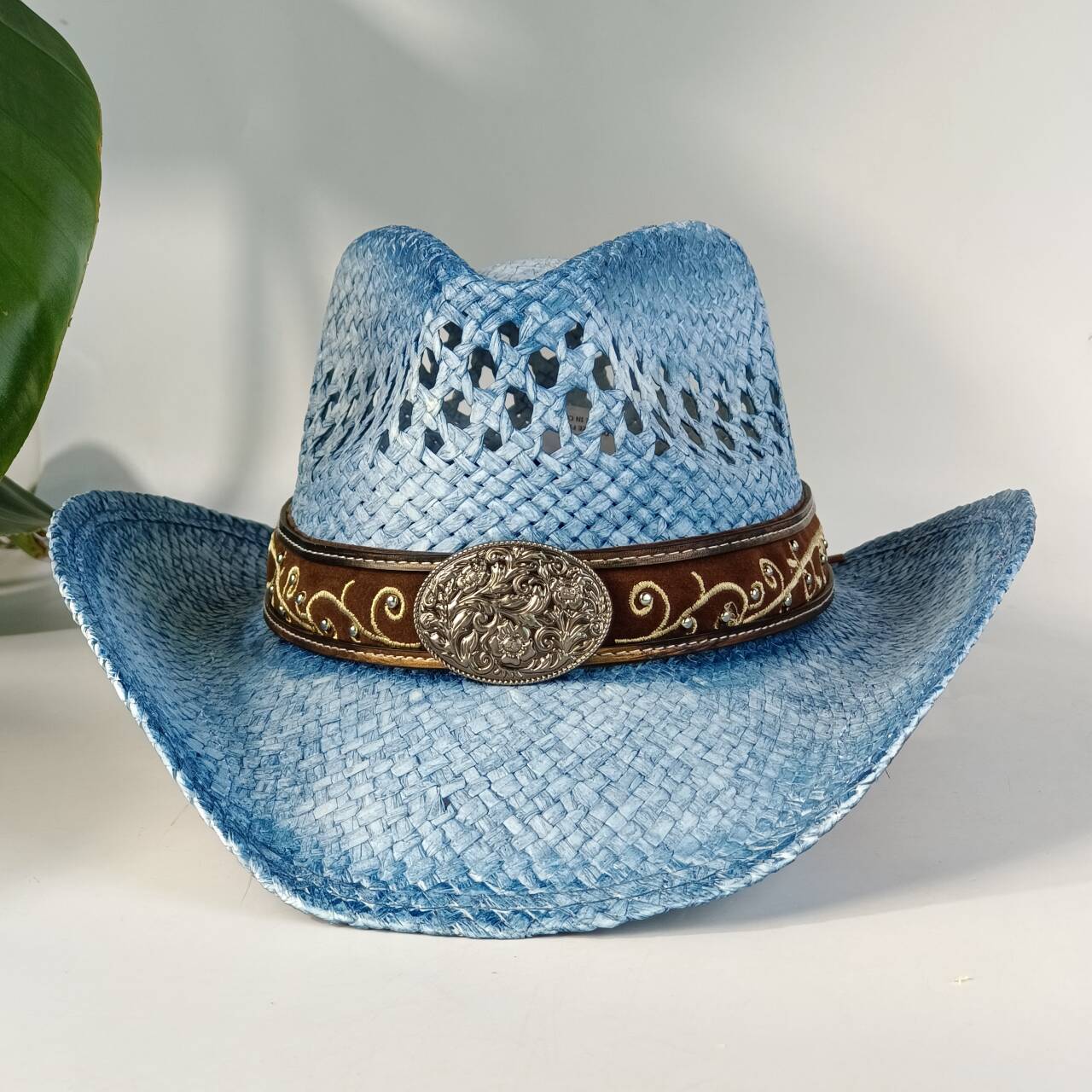 Freedom Outdoors Women's Embroidered Straw Cowboy Hat Withaccessories Unisex – Western Sunhatsuitablefor Rodeoperformancesandcowgirlattiresombrero Cowbo 56-58Cm