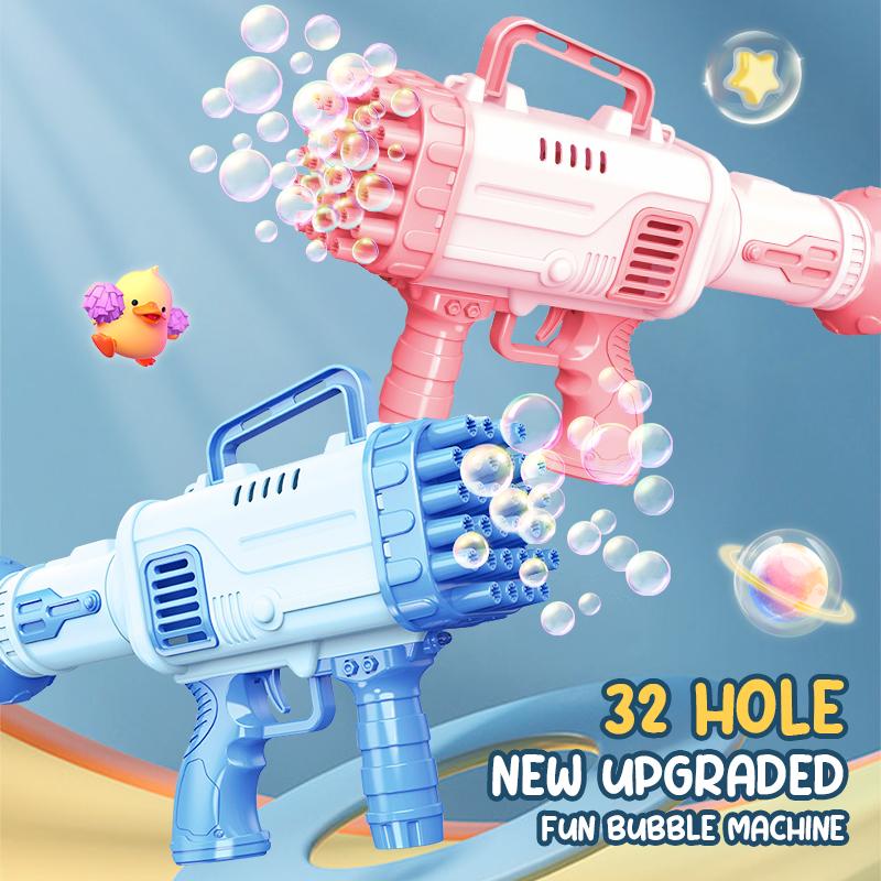 Non-Toxic 32 Hole Bubbles Gun Kids Toy Rocket Soap Bubble Machine Guns Automatic Blower Portable Pomperos With Light Toy For Children Gift