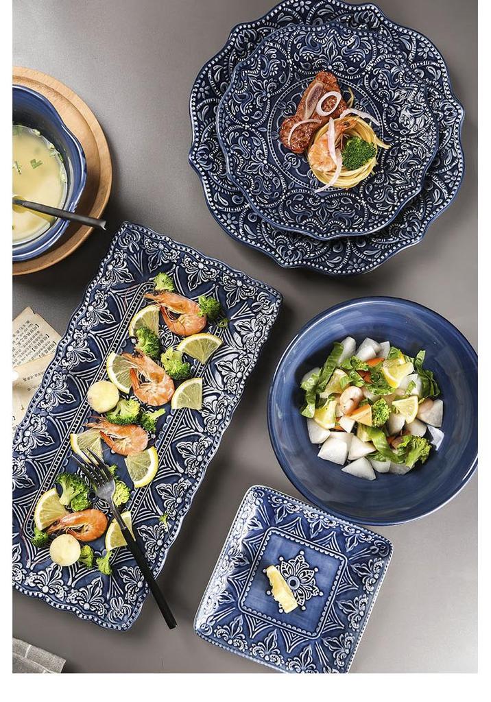 European Baroque Embossed Ceramic Dinner & Soup Plate Set