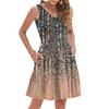 Women's Summer Fashion Casual V-neck Pleated Patchwork Color Block Patchwork Print Sleeveless Pocket Vest Dress