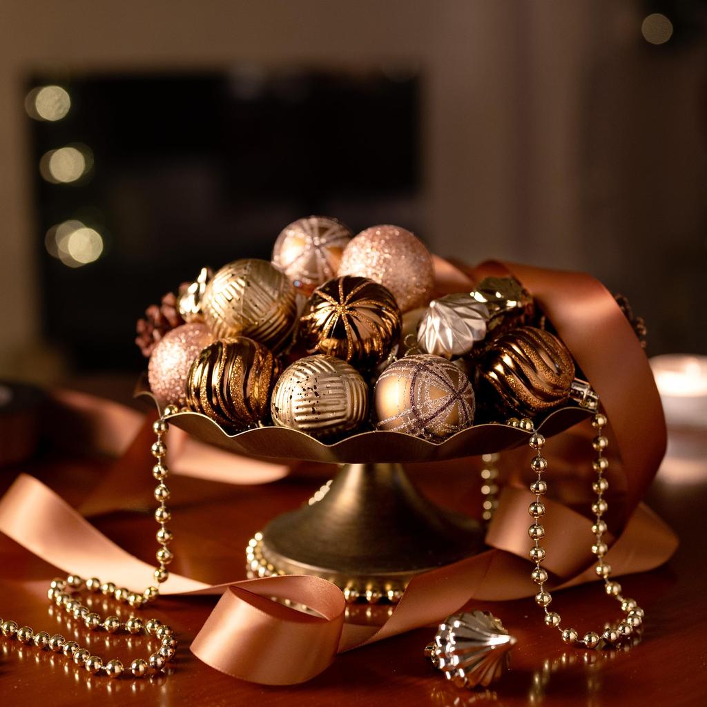 Valery Madelyn Christmas Gold and Nordic 5cm Set of Christmas Tree Stylish and and Copper Ornaments, Copper, Style, Luxurious, Balls, 35, Decorations,