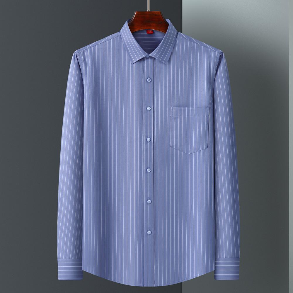 Business Shirts For Men Autumn Long Sleeve Causal Soft Anti-Wrinkle Stripe Checked Print Fashion Man Clothes