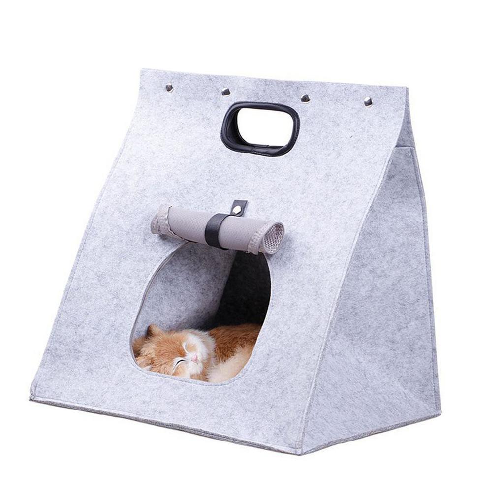 Filz Katzenhaus Abnehmbar Waschbar Faltbar Integrierter Filz Katzenschlafsack für Katzen Kätzchen Welpen Grau