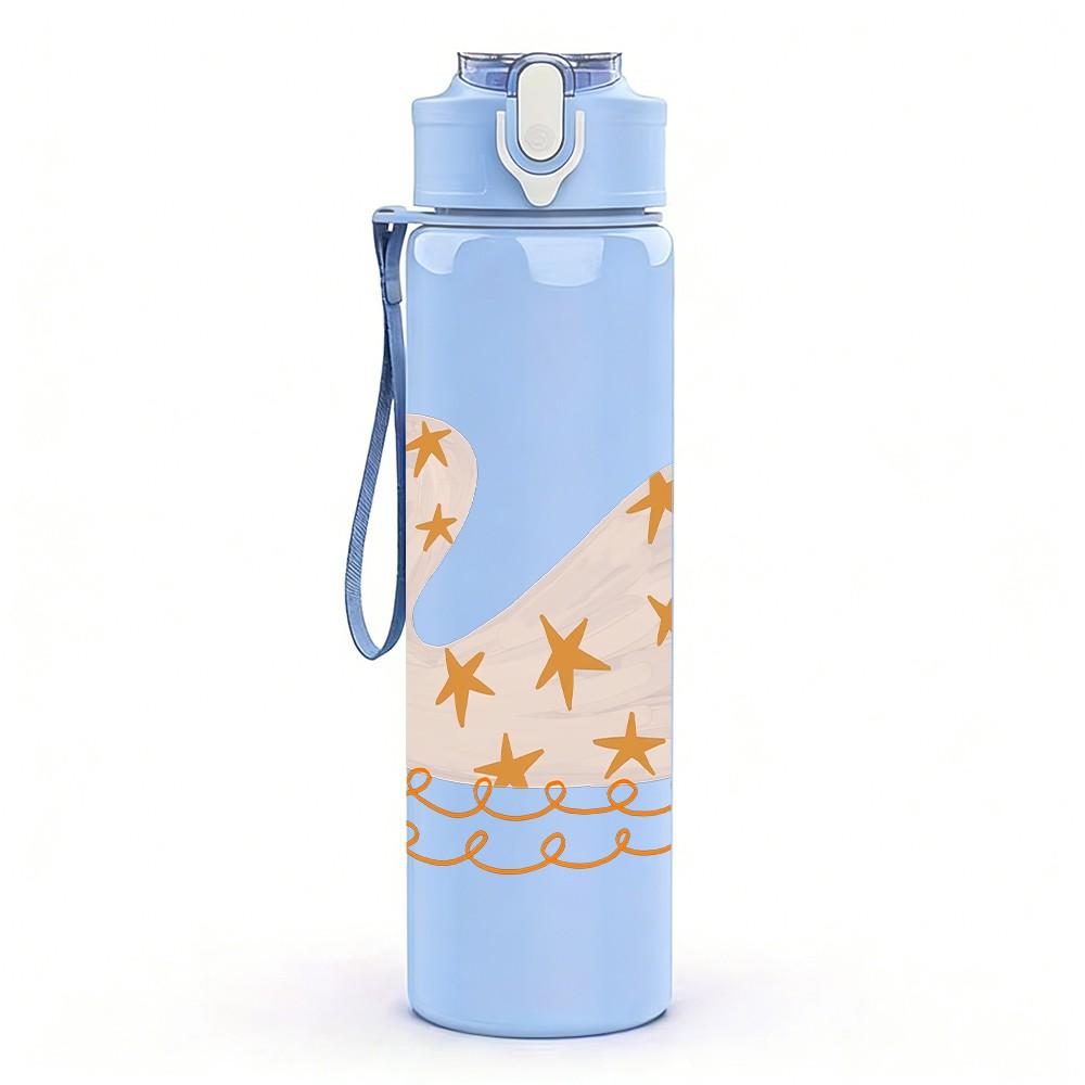 1PC Swan Bird Print 750ml Color Plastic Sports Water Bottle Leakproof Flip Straw Lid Suitable for Sports Office Home Use