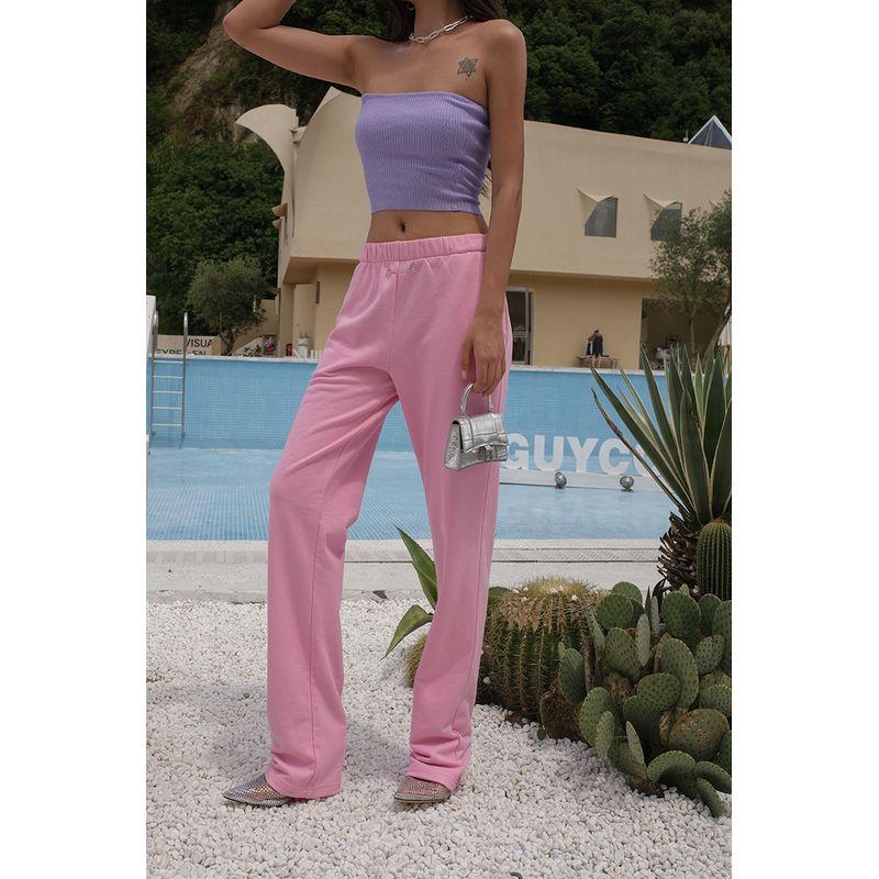 

Thin Solid Color Casual Pants Spring and Summer Basic Pin Pink L
