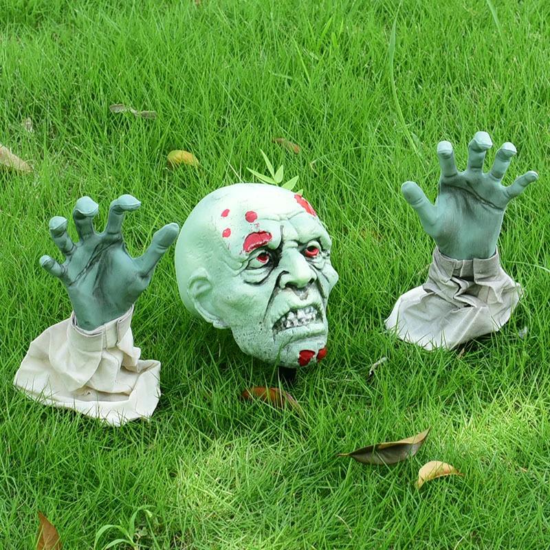 Zombie in the Ground Halloween Decor Set Terrifying Zombie Skull Insert for Lawn Haunted House Secret Room Scene Layout Props