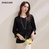 Women's Chinese Style Linen Silk Blend 3/4 Sleeve Top