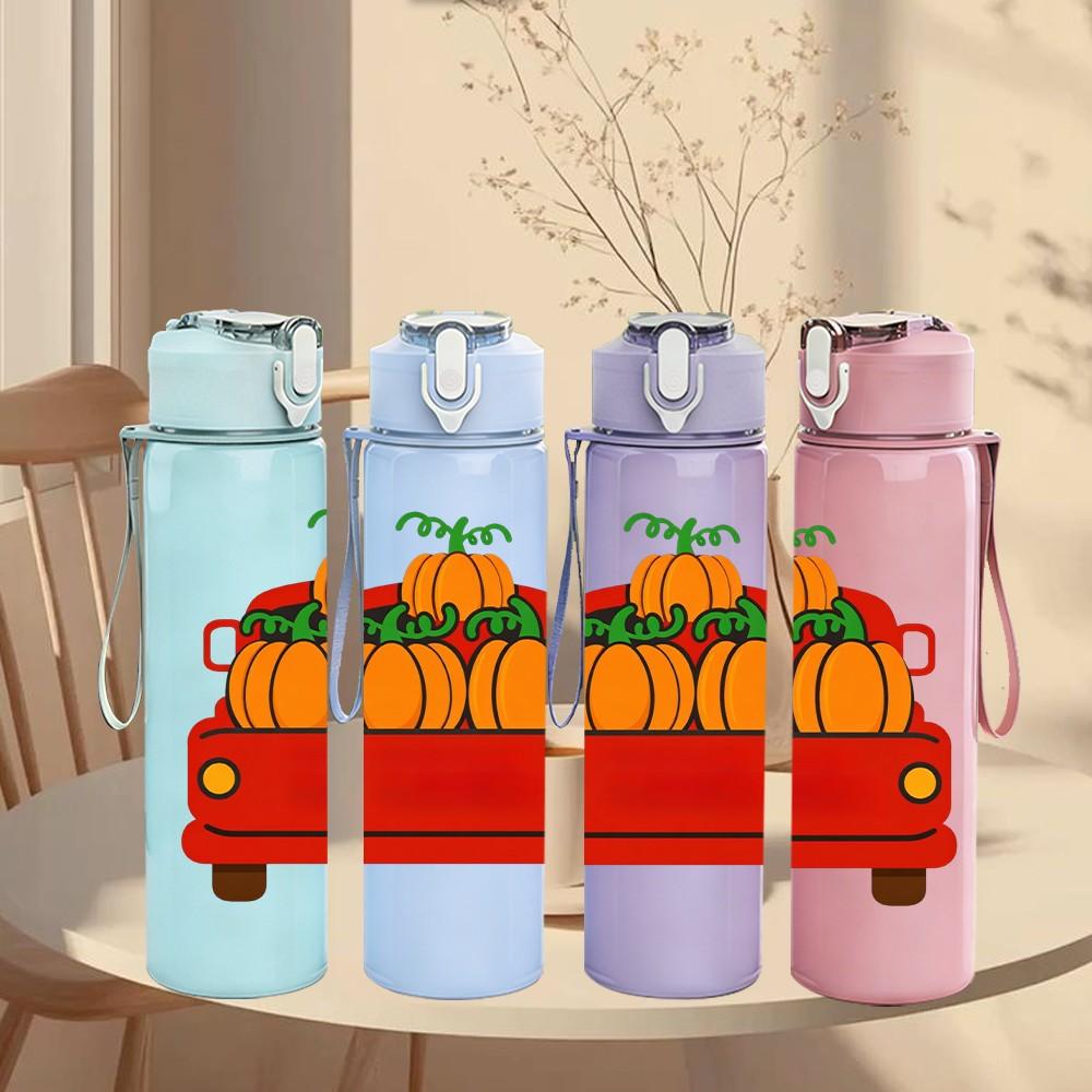 1PC Pumpkin Red Truck Fall Autumn Theme 750ml Color Plastic Sports Water Bottle Leakproof Flip Straw Lid Suitable for Sports Office Home Use