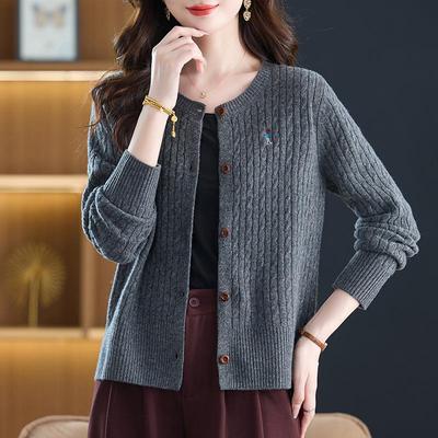 Petite Wool Knit Short Cardigan: Autumn/Winter Round Neck Stylish Top