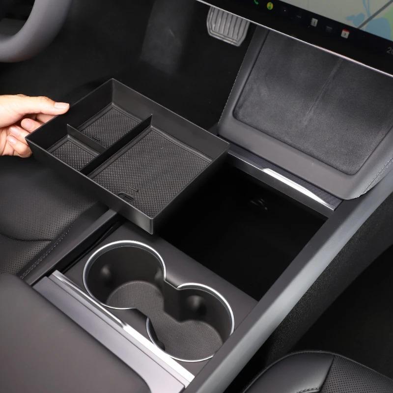 For Tesla Model 3 -2025 Model Y 2025 ABS Black Car Center Console Armrest Storage Box Organizer Interior Ccr Accessories