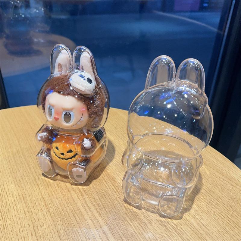 Labubu Pumpkin Protective Case Clear Acrylic Dust Cover for Generation 1 2 Doll Display Halloween Accessory Cover