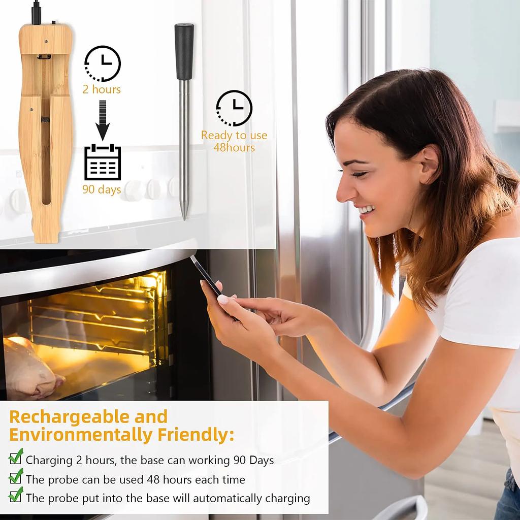 Digital Newest 350ft Wireless Meat Food Thermometer,Smart APP Control Bluetooth Kitchen Thermometer for Cooking,Oven,Grill,BBQ