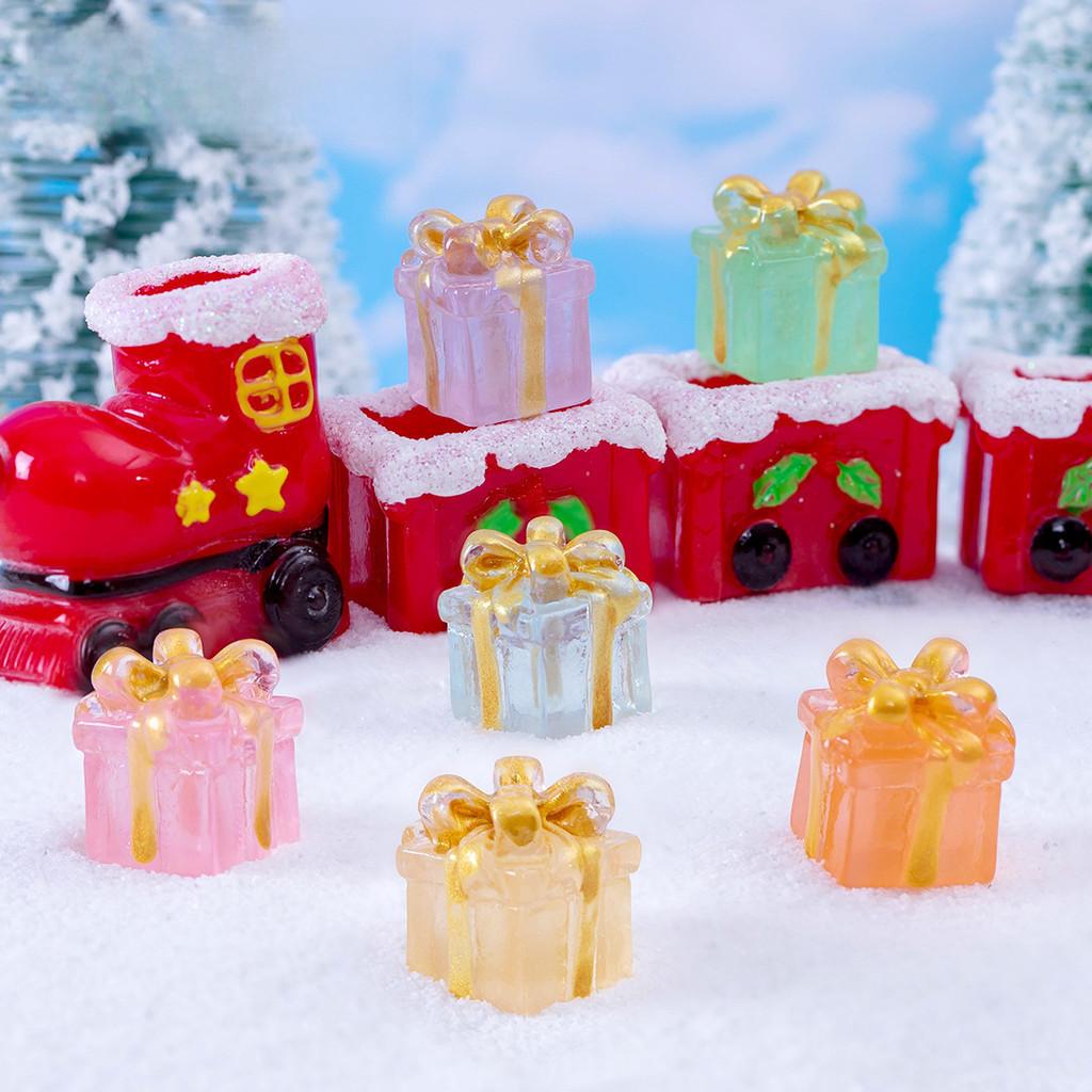 Charming Resin Craft Luminous Gift Box Diy Miniature Night Light Car Ornament Six Colors