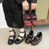 Cross-buckle Mary Jane Women's High Heels Autumn 2025 New with Skirt Retro Round Head Thick Heel Low-top Shoes