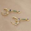 2PCS Stainless Steel Multicolor Zircon Geometry Drop Earrings For Women Fashion Creative Charm Dangle Earring Piercing Jewelry
