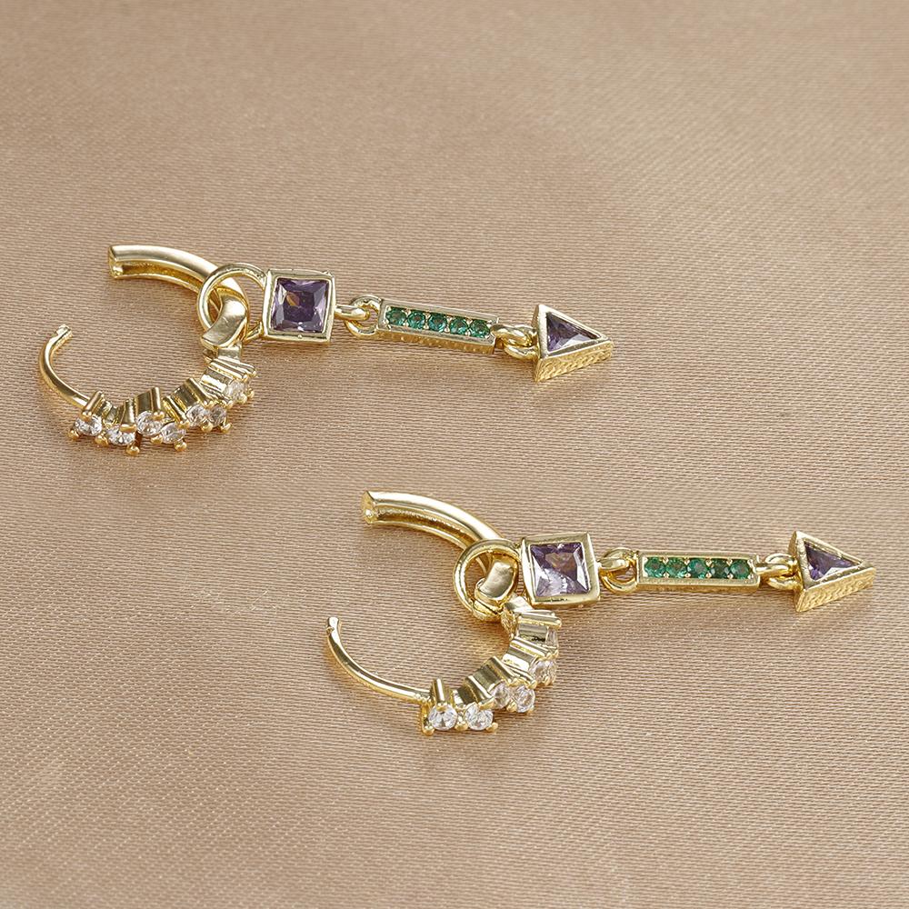 2PCS Stainless Steel Multicolor Zircon Geometry Drop Earrings For Women Fashion Creative Charm Dangle Earring Piercing Jewelry
