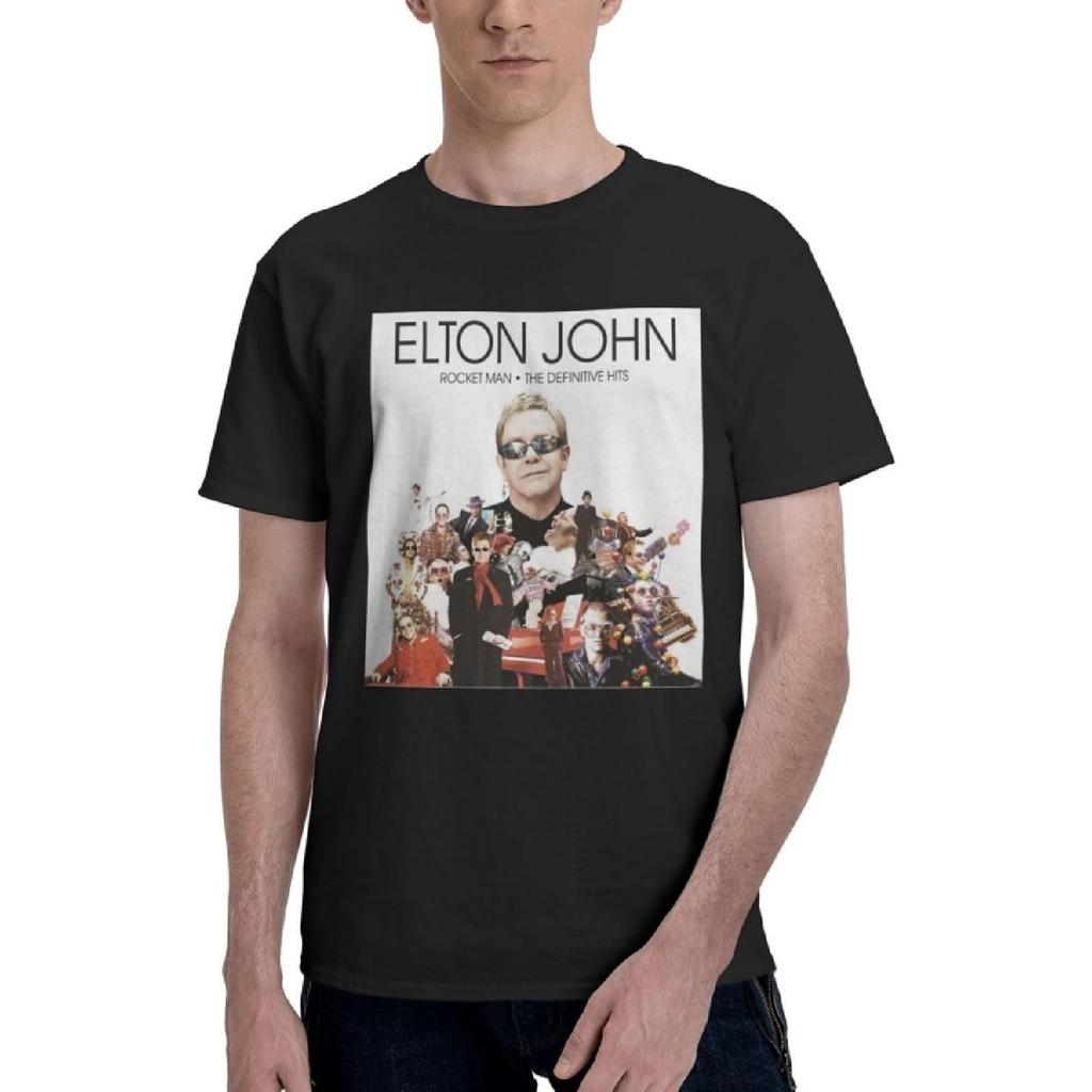 Herren Elton Singer John Kurzarm T-Shirt Mode Rundhals Grafik T-Shirt Schwarz 708716878
