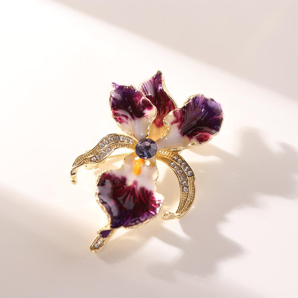 Sparkling Iris Flower Brooch Jewelry Plants Badge Luxury Enamel Lapel Pin  Gift