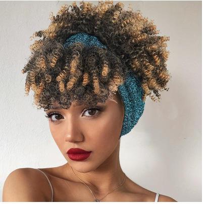 Short Afro Kinky Curly Headband Wigs Wholesale Ombre Brown Heat Resistant Fibre Synthetic Hair Headband Wigs for Black Women