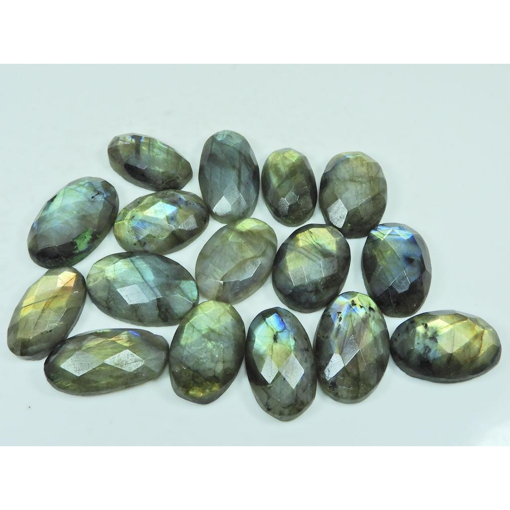 Natural Multi Labradorite Checker Cut Oval Cabochon Loose Gemstone 16Pcs Lot C-3620