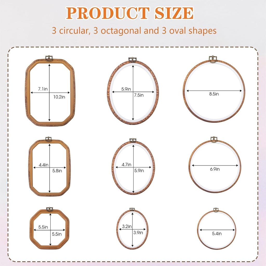 Embroidery&Cross Stitch Frames for Display,9Pcs Circle/Oval/Rectangle/Octagonal Embroidery Hoops,Circular&Oval Frames for Embroidery Perfect for