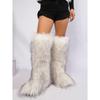 Damen Flauschige Kunstfell Hoher Schaft Schneestiefel Langfell Mongolische Wollstiefel Kniehohe Stiefel Knöchel Schneestiefel