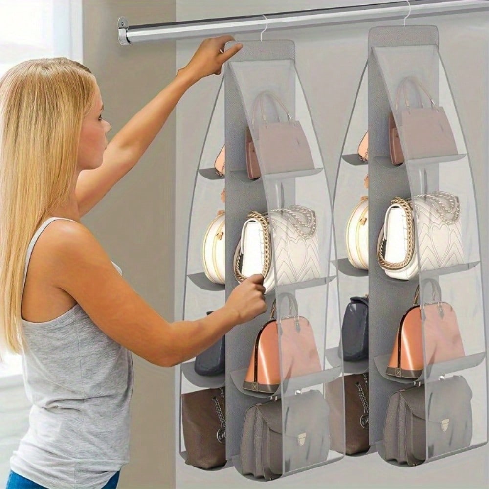 2 Pcs, 8-Pocket Hanging Handbag Organizer, Fragrance-Free Oxford Cloth Storage Rack, Space-Saving Closet Purse Holder