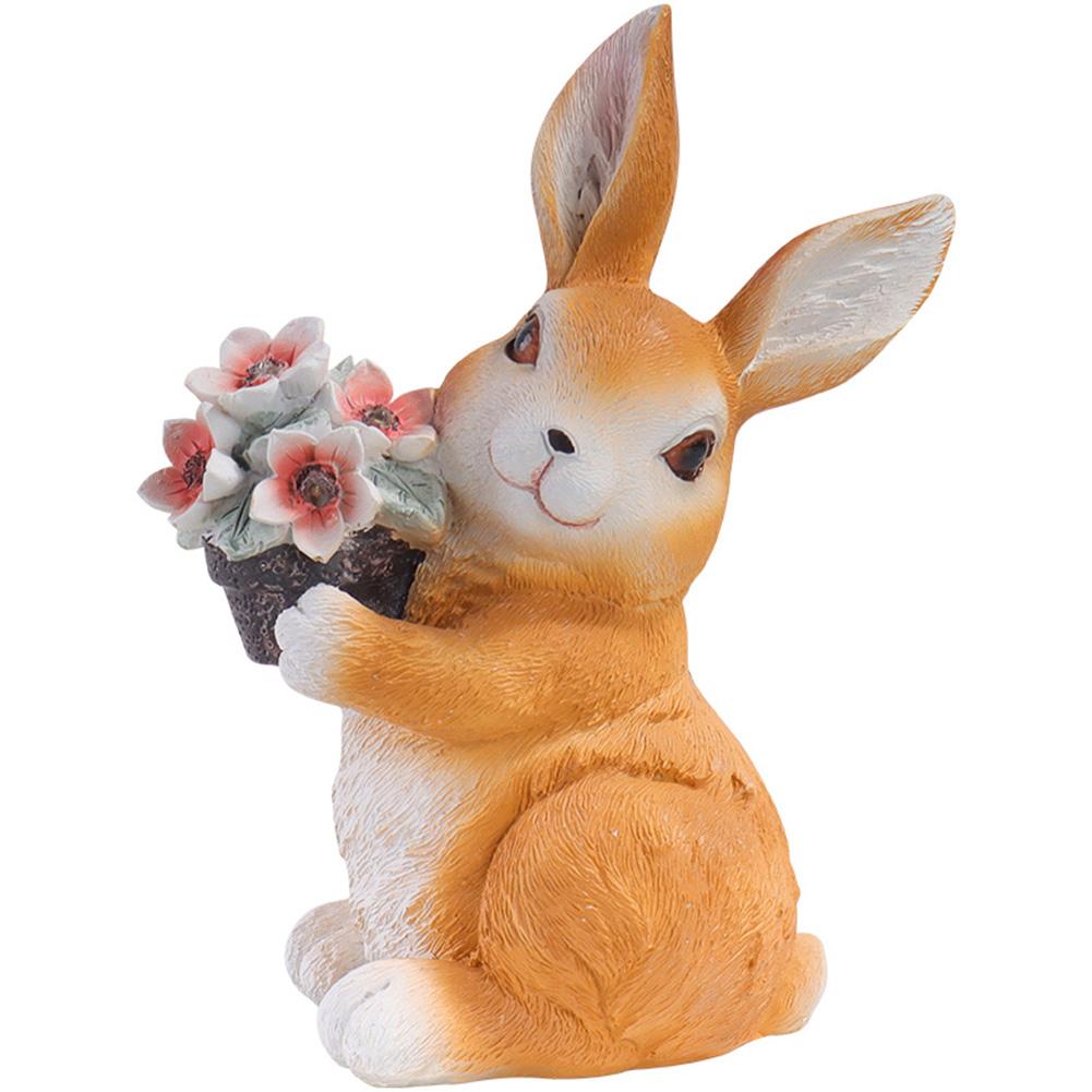 

Садовая статуя кролика с цветочным светильником на солнечной батарее, водонепроницаемая скульптура кролика для декора двора и сада на открытом воздухе