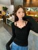 Plus Size Korean Style Women's Slimming Lace Trim T-shirt