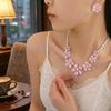 European & American Style Zircon Five-Petal Flower Necklace and Earrings Set