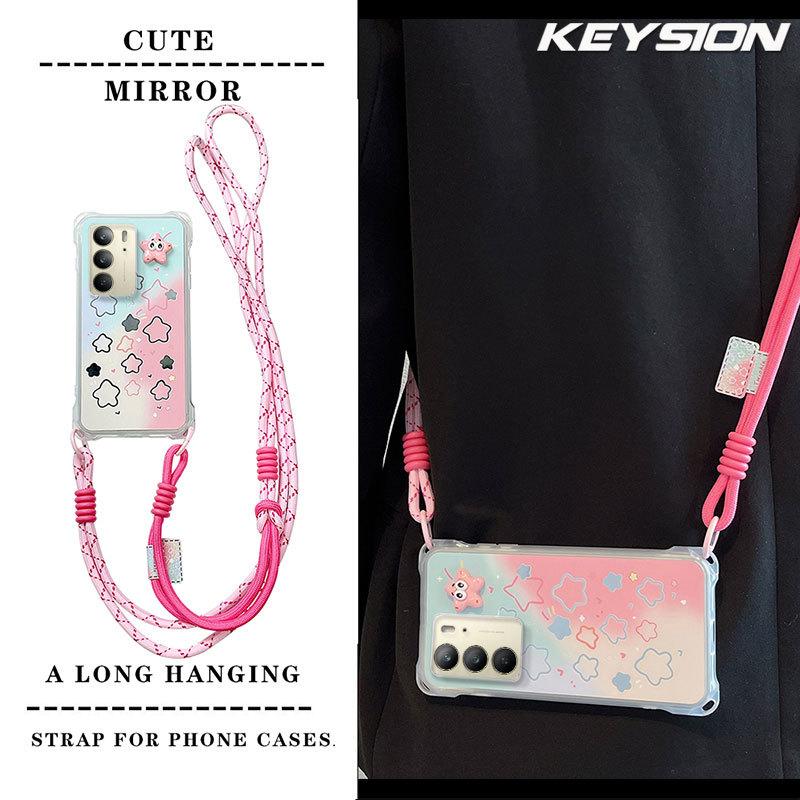 KEYSION Handyhülle mit Umhängeband für Realme C75 C75x Niedliche Cartoon-Lanyard-Spiegel-Stoßfeste Hülle für OPPO Realme C71