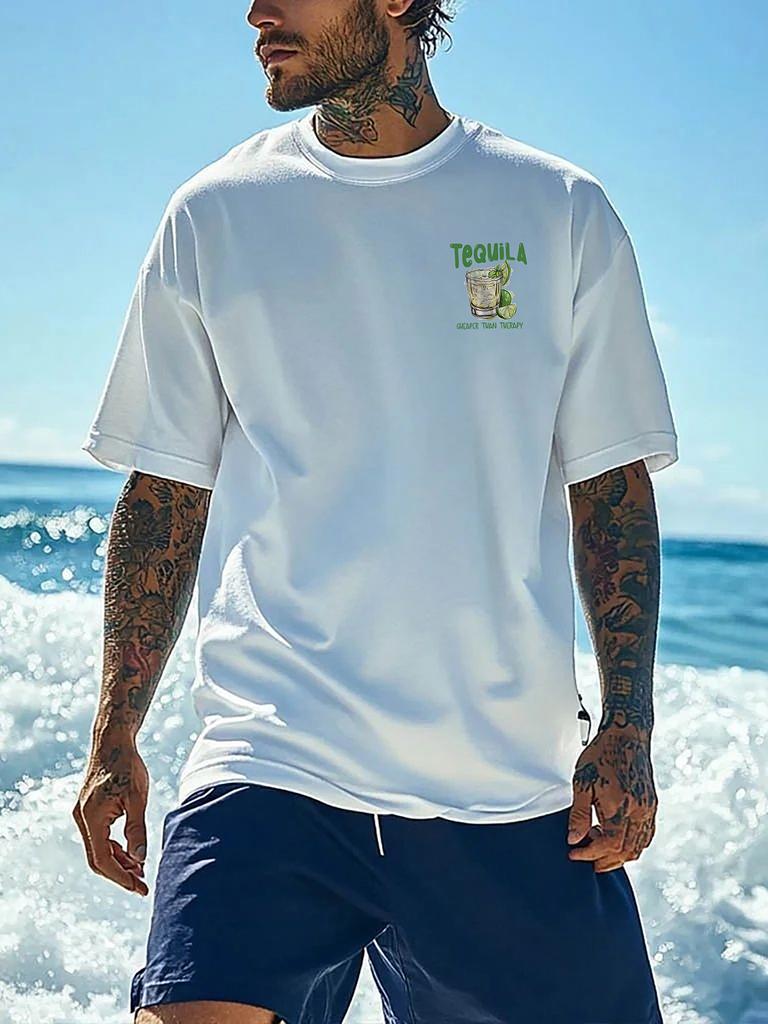 Nova T-shirt de Algodão com Gráfico de Meme Tequila de Verão Mais Barata Que Terapia Para Homens Manga Curta Roupa de Rua para Exterior Tops Casuais Unissexo