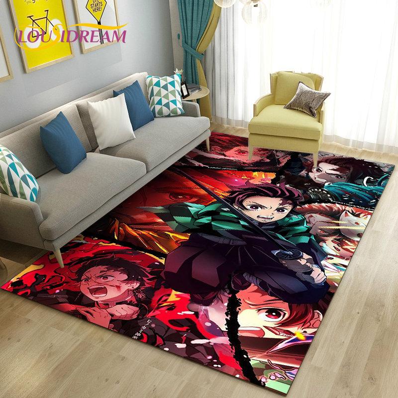 3D Demon Slayer Cartoon Area Rug Large,Carpet Rug for Living Room Bedroom Sofa Doormat Decoration,Kids Play Non-slip Floor Mat