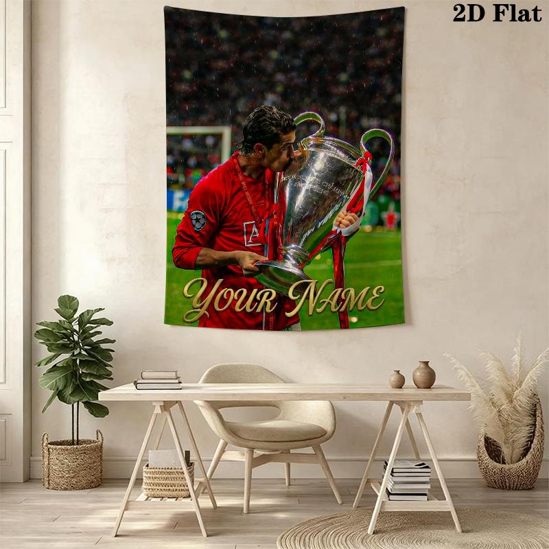 Custom Name Cristiano Ronaldo Wall Tapestry Aesthetic Wall Hanging Printed Fabric Blanket Decorative Tapestries for Bedroom Living Room Home Decor