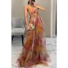 Women's Printed Maxi Dress Spaghetti Strap V Neck Flowing Boho Vacation Dress