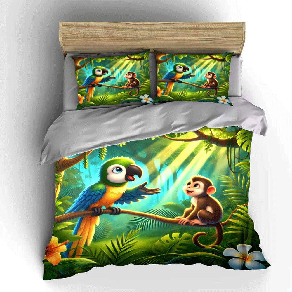 Jungle Friends Three-Piece Set Exquisite Three-Piece Bedding Set Gift For Kids And Adults