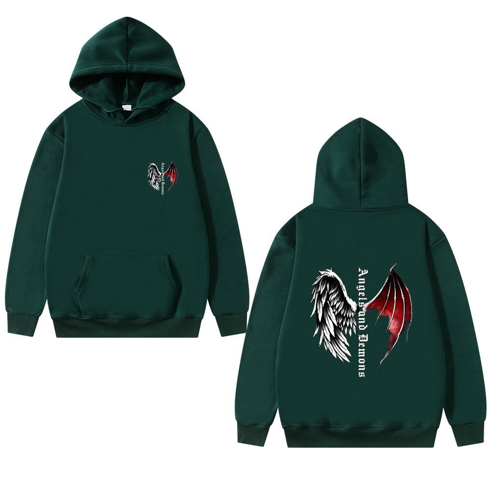 Winter Dark Punk Style Wings Pattern Printed Hoodies Fashionable Casual Sports Long Sleeved Men's and Women's Unisex Hooded Sweatshirts