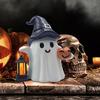 Ghost Statue Solar/Battery-Powered Weather Resistant Resin Whimsical Ghost Pumpkin Design Ornament Halloween Decor