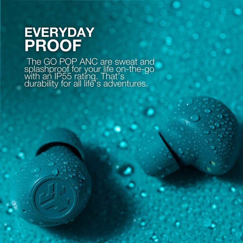 JLab Go Pop ANC Clear Bright Green Wireless Earbuds, Skeleton Color, Clear Bright Green, IP55 Dustproof and Water-Resistant, Active Noise Cancelling,