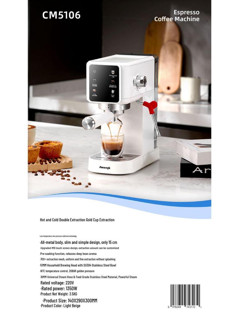 Compact Semi-Automatic Espresso Machine with Milk Frother for Hot & Cold Beverages