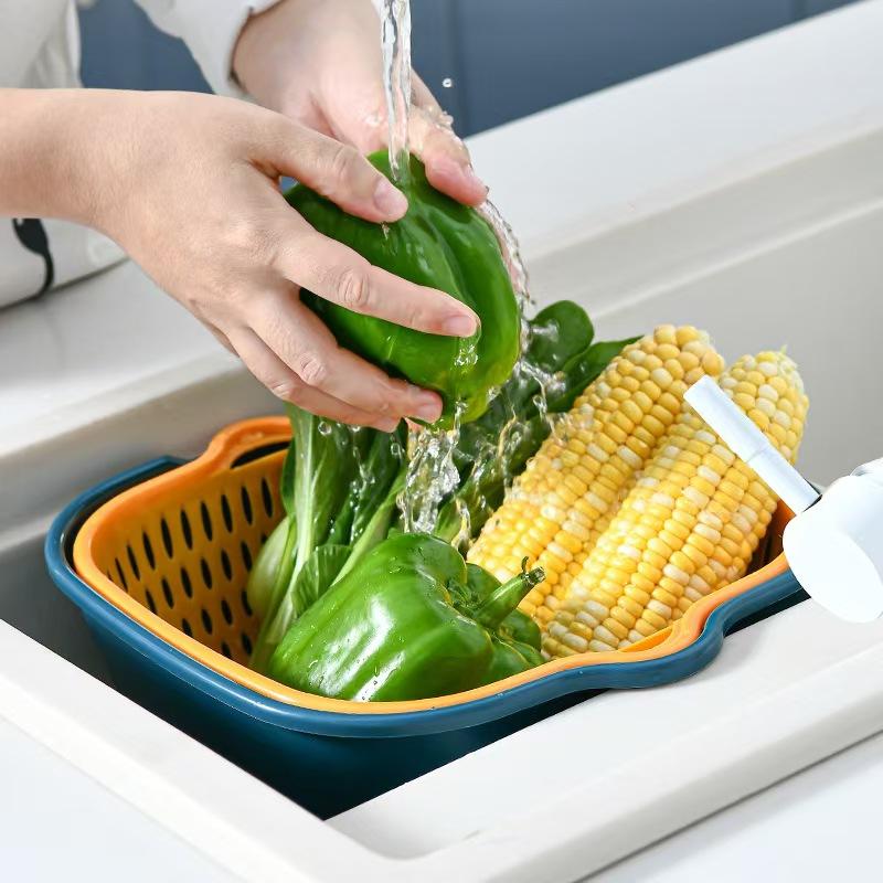 6-Piece Set of Multifunctional Double-Layer Kitchen Drain Baskets, Household Plastic Storage Baskets