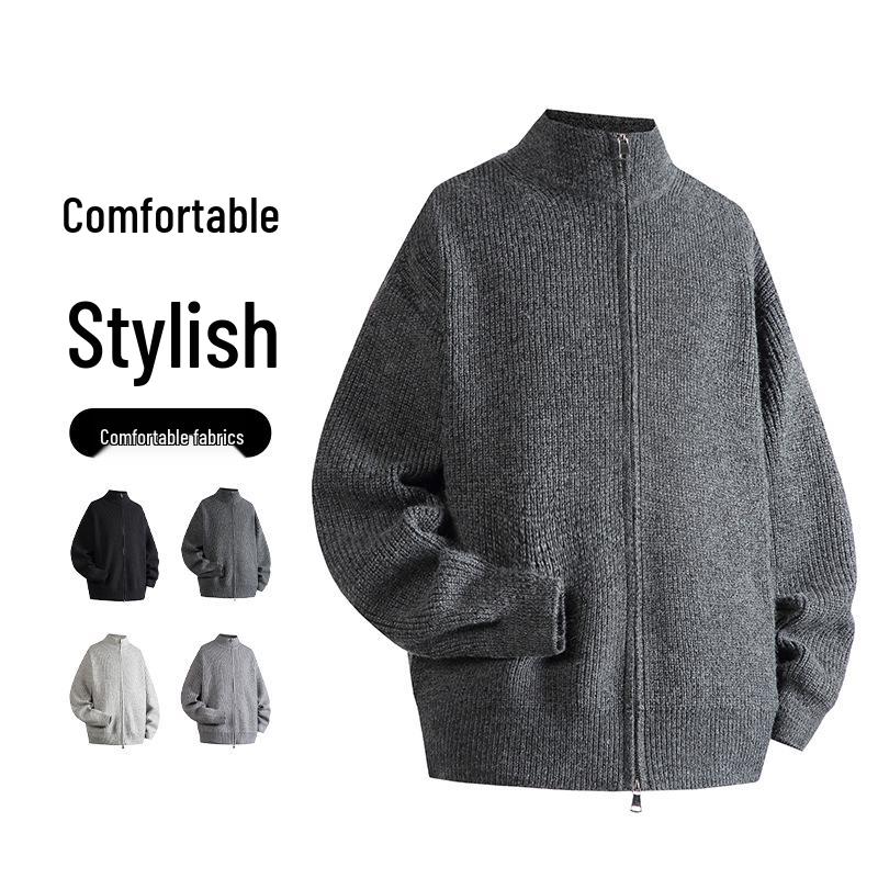 

Men s Retro Stand Collar Zipper Cardigan - Autumn Lazy Style Knitwear XL