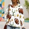 Women Plus Size White Football Star Print Long Sleeve Drawstring Hood Kangaroo Pocket Pullover Hoodie