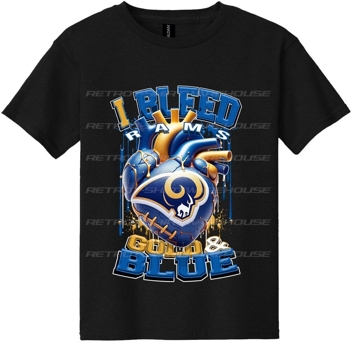 I BLEED GOLD & BLUE Los Angeles LA Rams Graphic T-Shirt 3XL