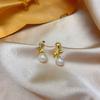 Tancise Jewelry S925 Sterling Silver Bow Earrings Female Gold Fashion Small Pearl Earrings with Natural Freshwater.