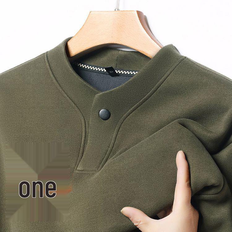 Men's Solid Color Fleece-Lined Sweatshirt, Winter Stand-Up Collar, Long-Sleeve Casual Base Layer.
