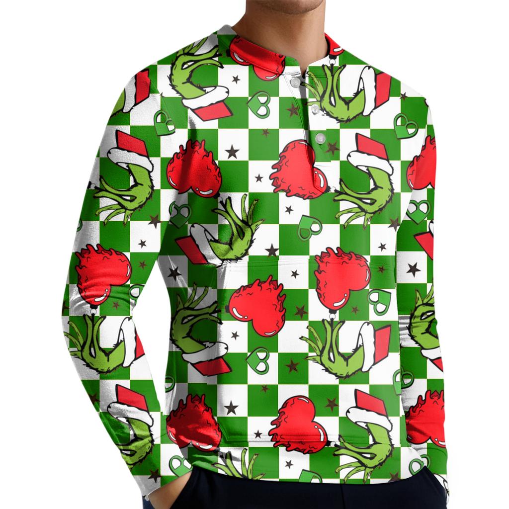 Pánská ležérní mikina na knoflíky, módní potištěná košile s dlouhým rukávem, pulovr