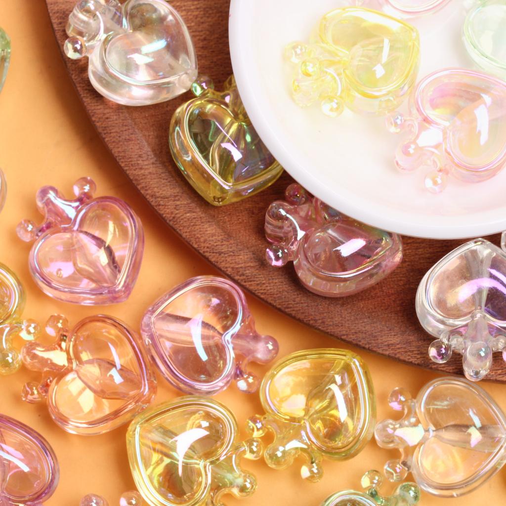 5pcs UV Plated Dazzle Transparent Vertical Hole Crown Peach Heart Loose Beads Fashion Pendant DIY Handmade Materials Jewelry Accessories